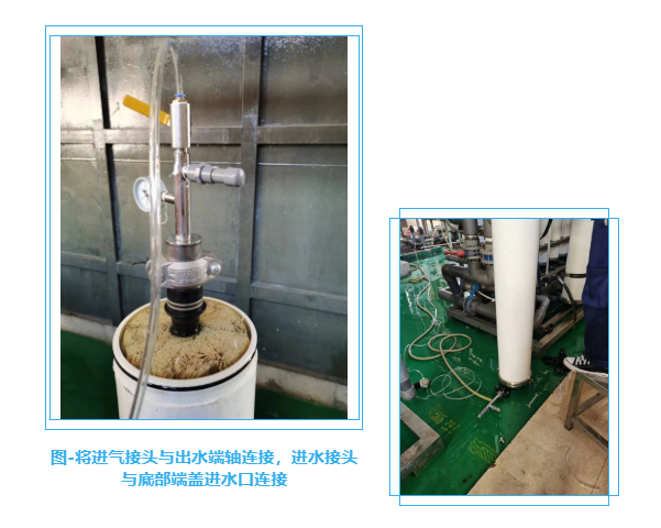 將進(jìn)氣接頭與出水端軸連接，進(jìn)水接頭與底部端蓋進(jìn)水口連接